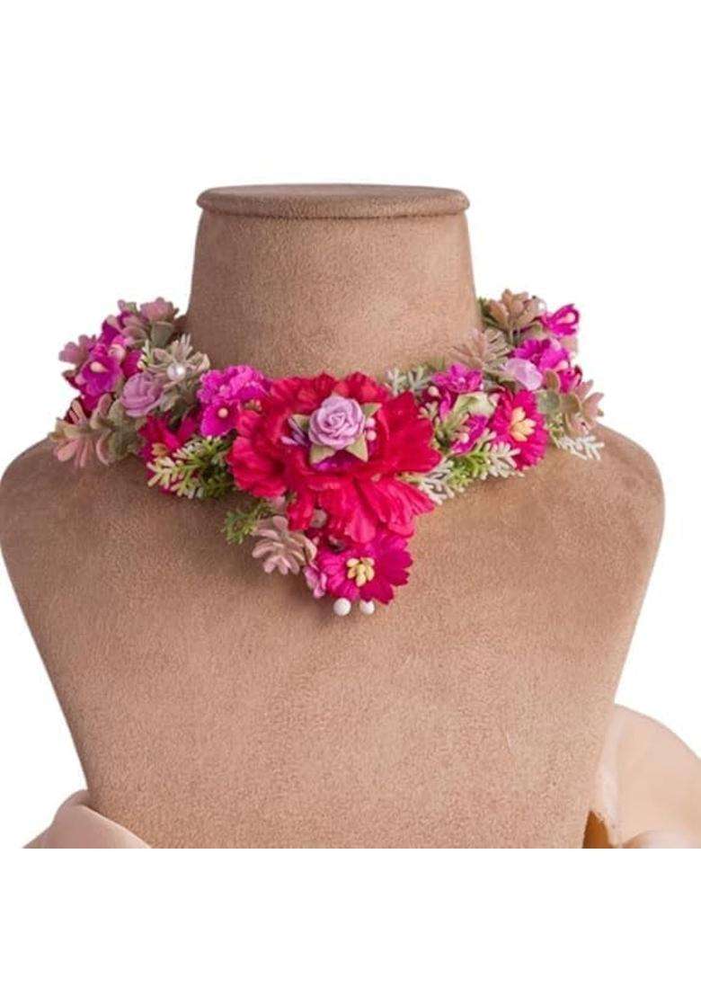 Sujodiya Creations Floral Choker Necklace for Women Pink and Red Artificial Flower Jewellery - Indya