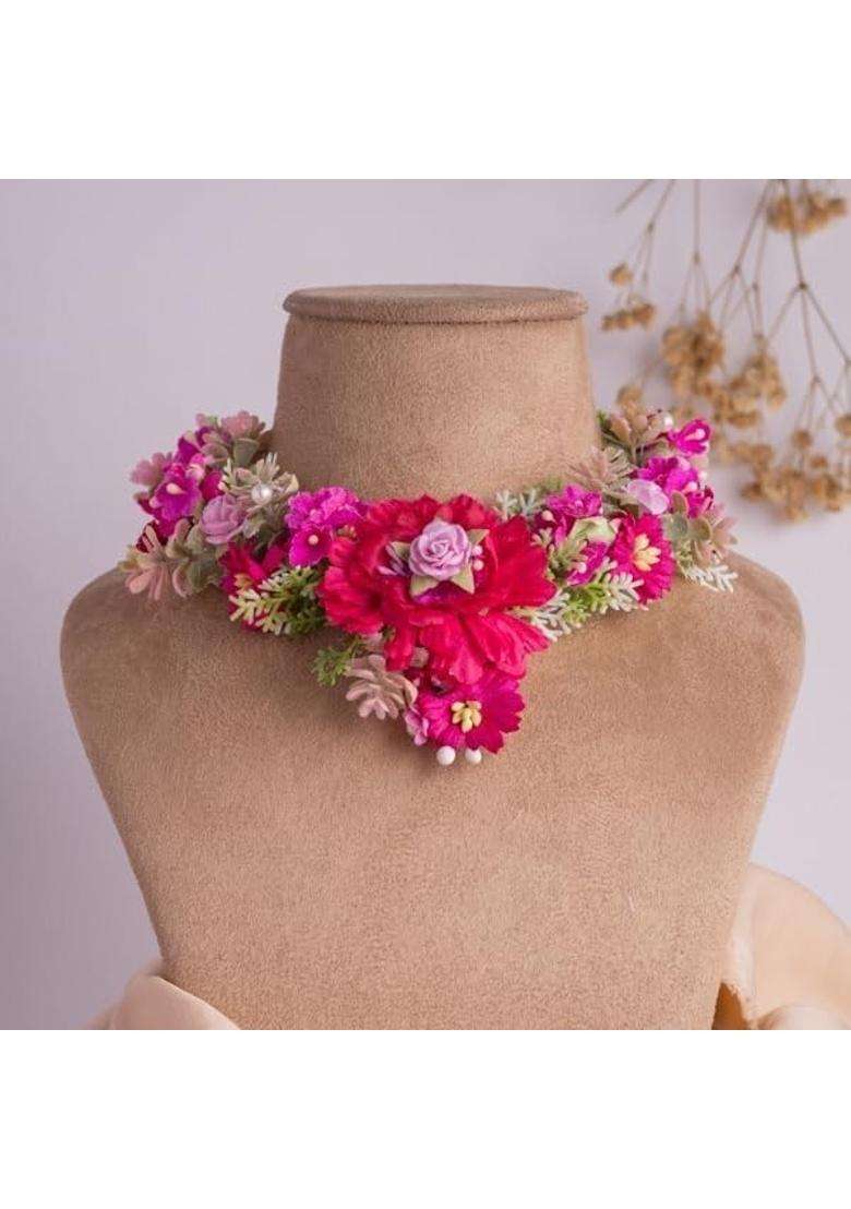 Sujodiya Creations Floral Choker Necklace for Women Pink and Red Artificial Flower Jewellery - Indya