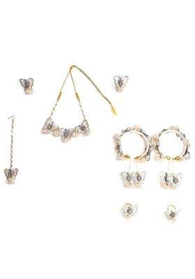 NMII Grey Butterfly Flower Jewellery Set for Bridal Women and Girls with Moti and Zircon Stones