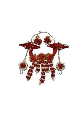 Khandelwalimpex Red Flower Necklace Set for Haldi and Mahendi for Woman