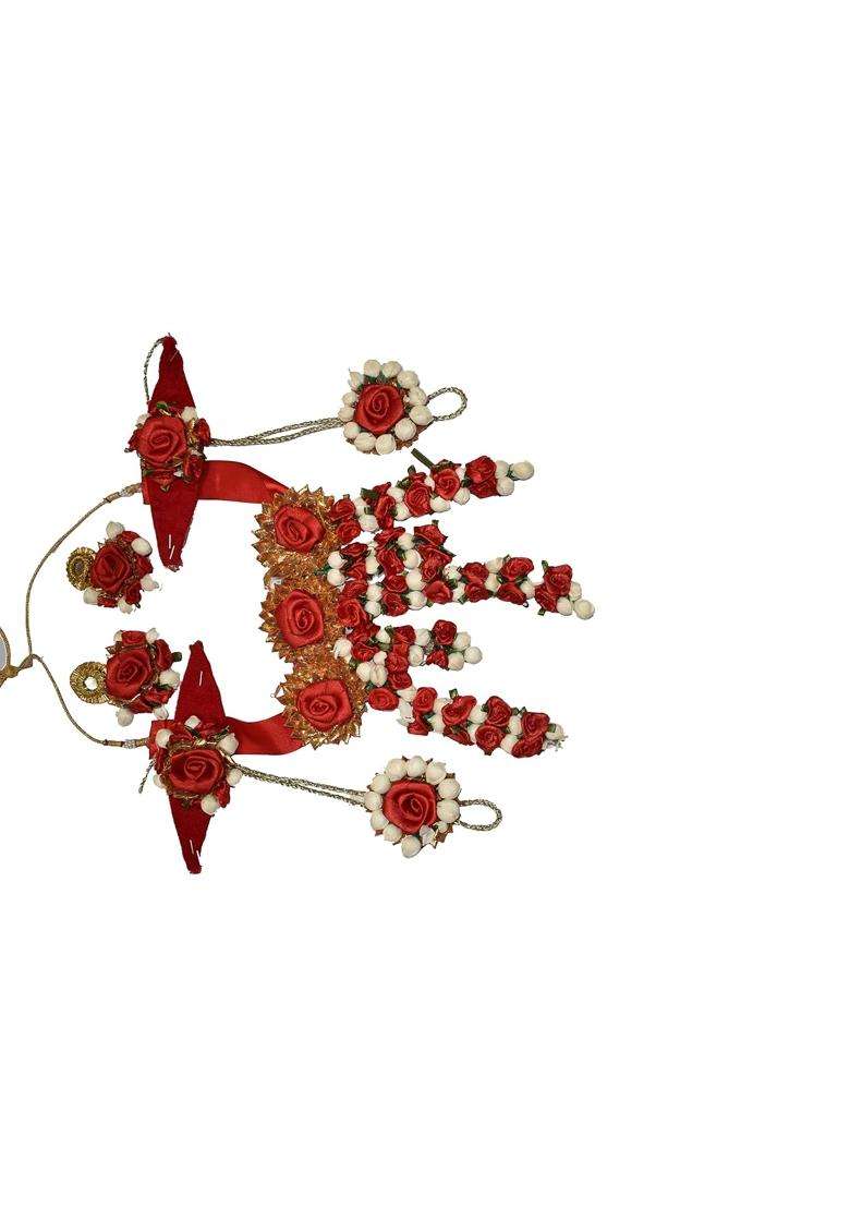 Khandelwalimpex Red Flower Necklace Set for Haldi and Mahendi for Woman - Indya