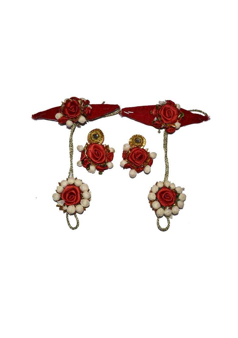 Khandelwalimpex Red Flower Necklace Set for Haldi and Mahendi for Woman - Indya