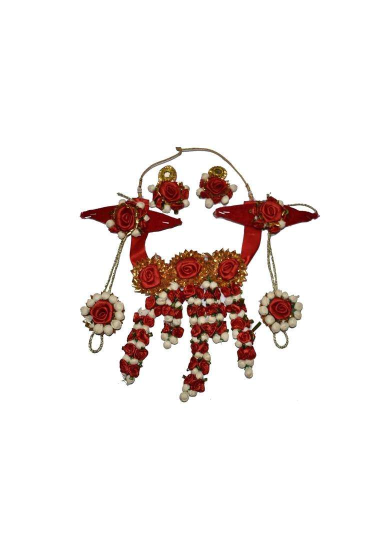 Khandelwalimpex Red Flower Necklace Set for Haldi and Mahendi for Woman - Indya