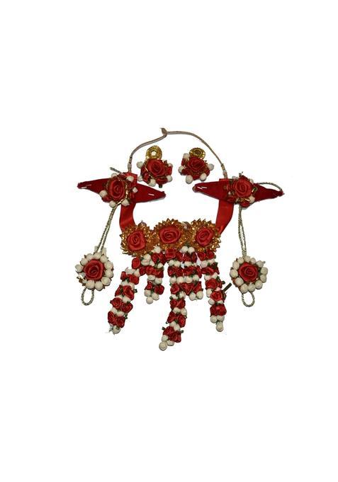 Khandelwalimpex Red Flower Necklace Set for Haldi and Mahendi for Woman