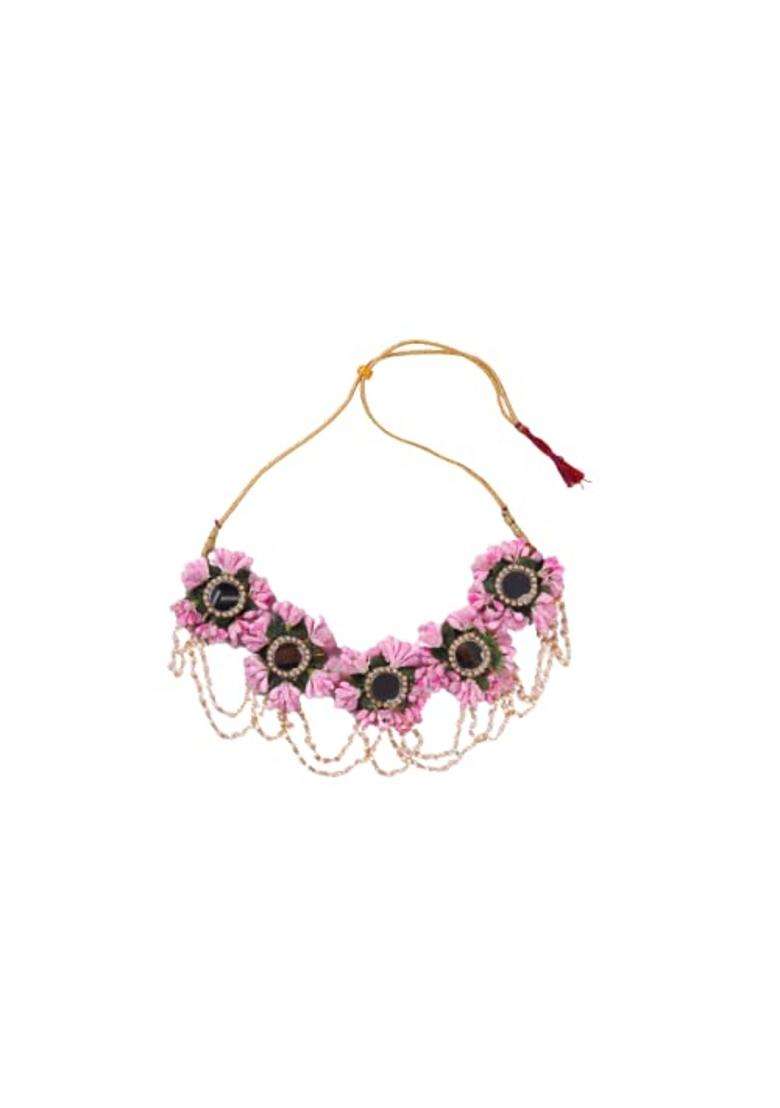 Saumakshi Designs Beautiful Flower Jewellery Set for Women Light Pink - Indya