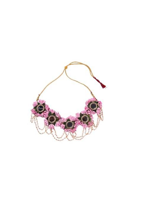 Saumakshi Designs Beautiful Flower Jewellery Set for Women Light Pink