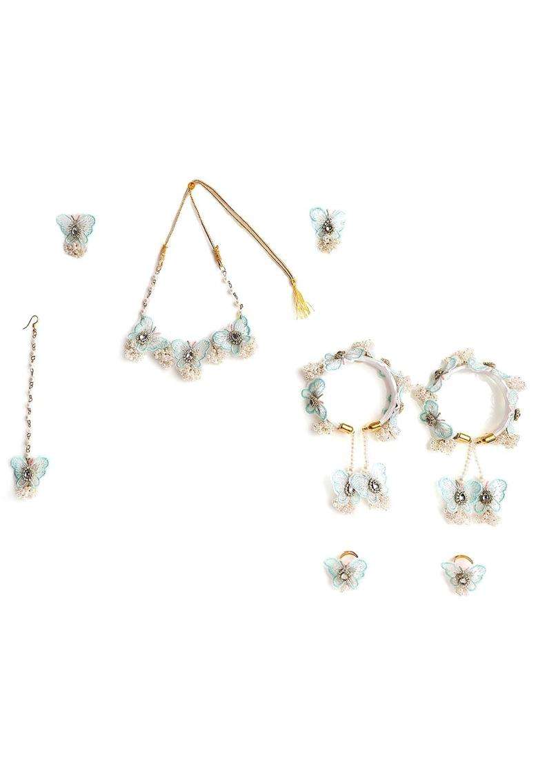 Zulka Butterfly Flower Jewellery Set for Bridal Women and Girls with Moti and Zircon Stones - Indya