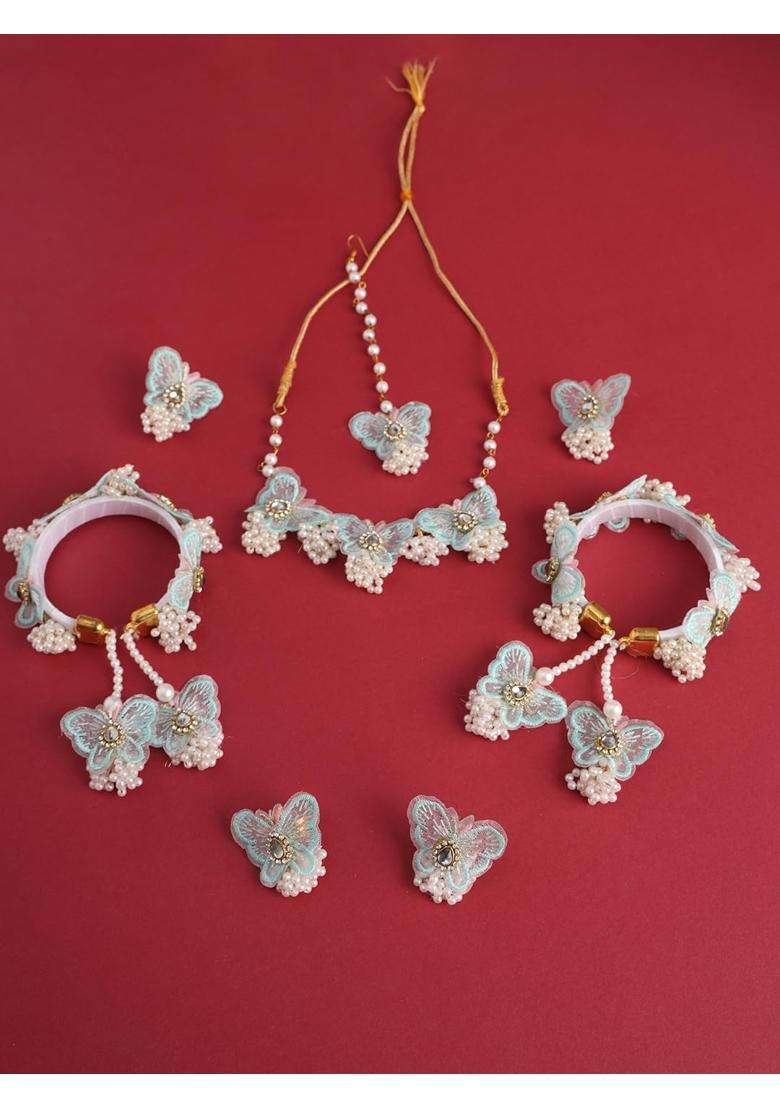 Zulka Butterfly Flower Jewellery Set for Bridal Women and Girls with Moti and Zircon Stones - Indya
