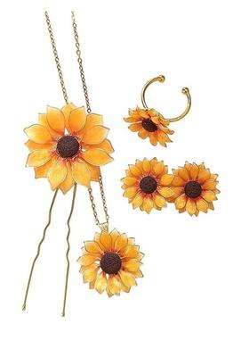 Linda PREM Kumar Stylish Womens Handmade Sunflower Necklace Resin Flower Pendant Jewelry Pack of 3