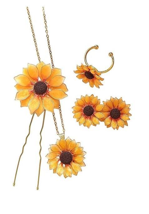 Linda PREM Kumar Stylish Womens Handmade Sunflower Necklace Resin Flower Pendant Jewelry Pack of 3