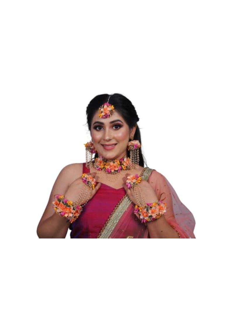 Saumakshi Designs Beautiful Flower Jewellery Set for Women Orange - Indya