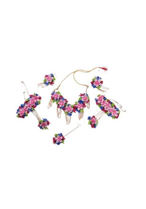 Saumakshi Designs Beautiful Flower Jewellery Set for Women Pink Plus Blue