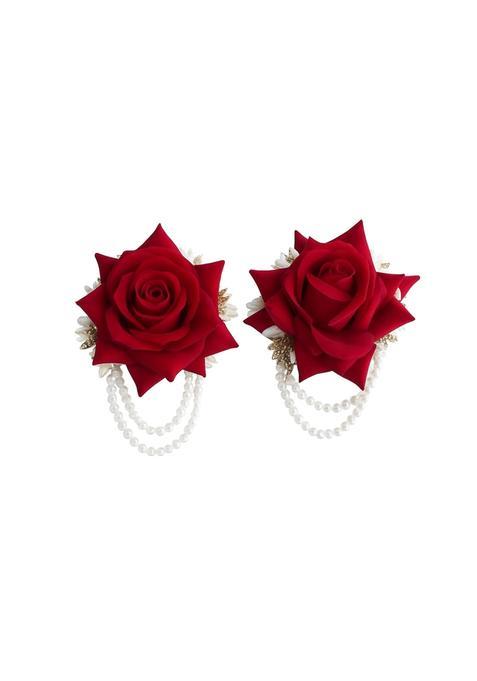 Radharamana Store Artificial Red Rose Pearl Bracelet Set for Women