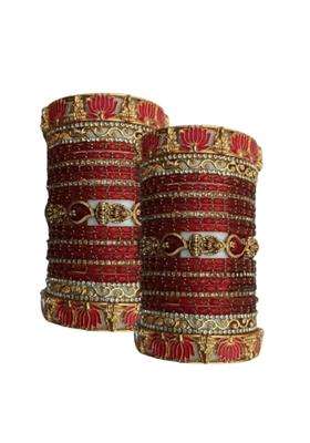 Valaivi Premium Bridal Wedding Bangle Set Red Imitation and Raindrop Glass Bangles