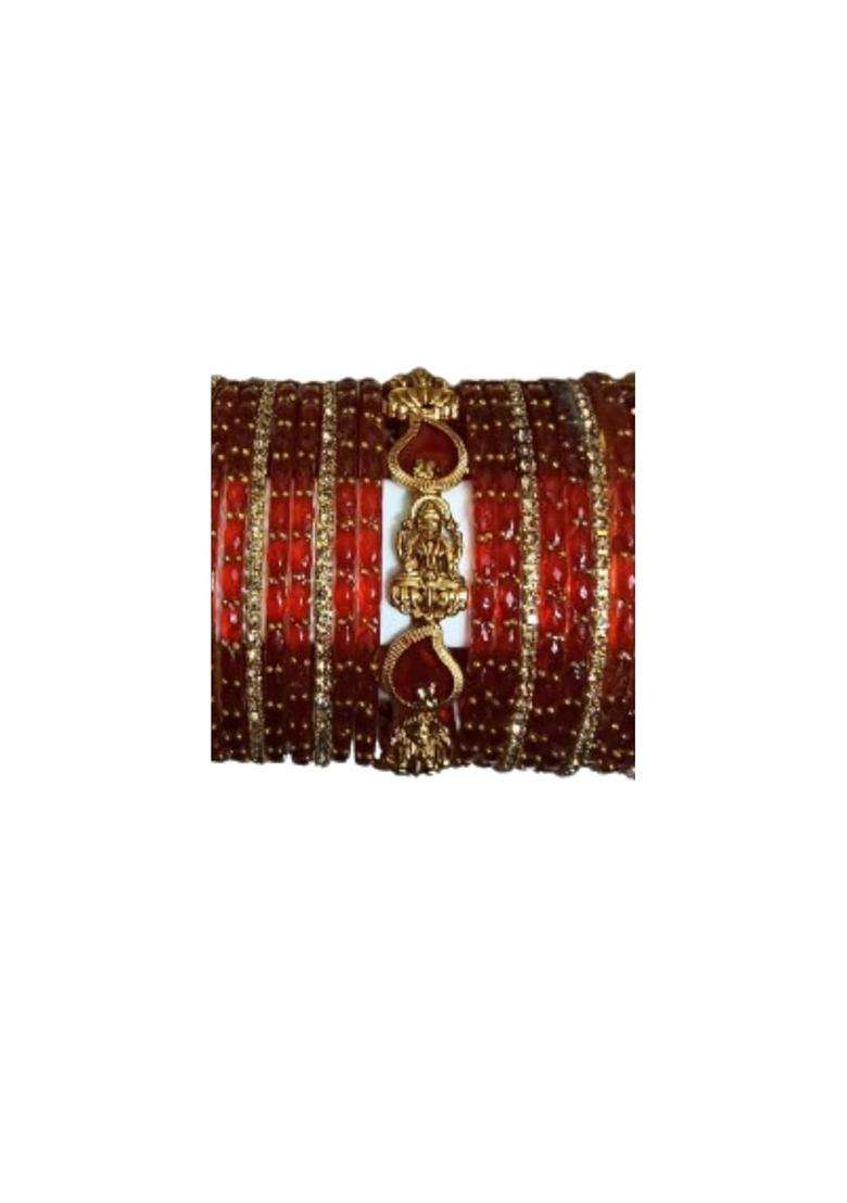 Valaivi Premium Bridal Wedding Bangle Set Red Imitation and Raindrop Glass Bangles - Indya
