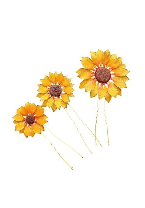 Linda PREM Kumar Womens Hair Pins Handmade Sunflower Hair Accessory Hair Pins Set of 3
