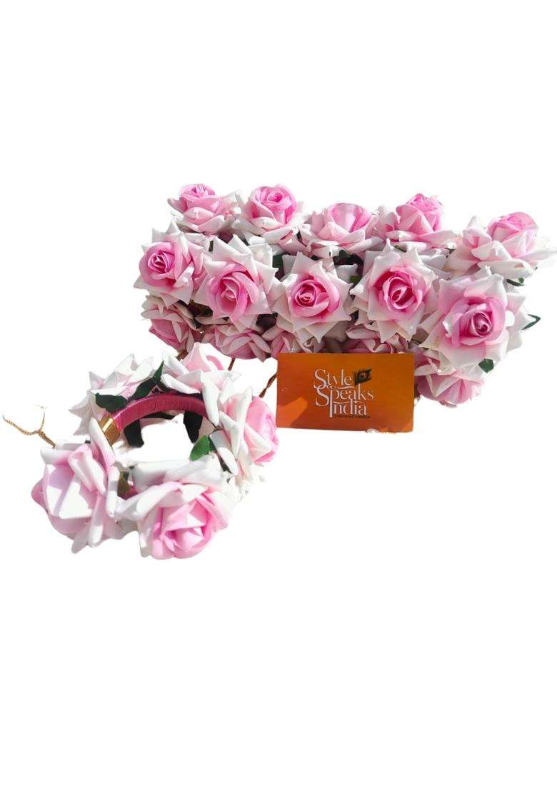 Style Speaks India Assorted Velvet Rose Gajra Bracelet Adjustable Hand Corsage for Women - Indya