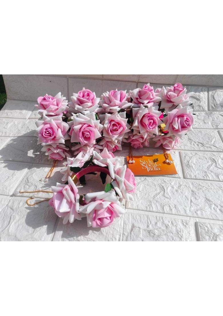 Style Speaks India Assorted Velvet Rose Gajra Bracelet Adjustable Hand Corsage for Women - Indya