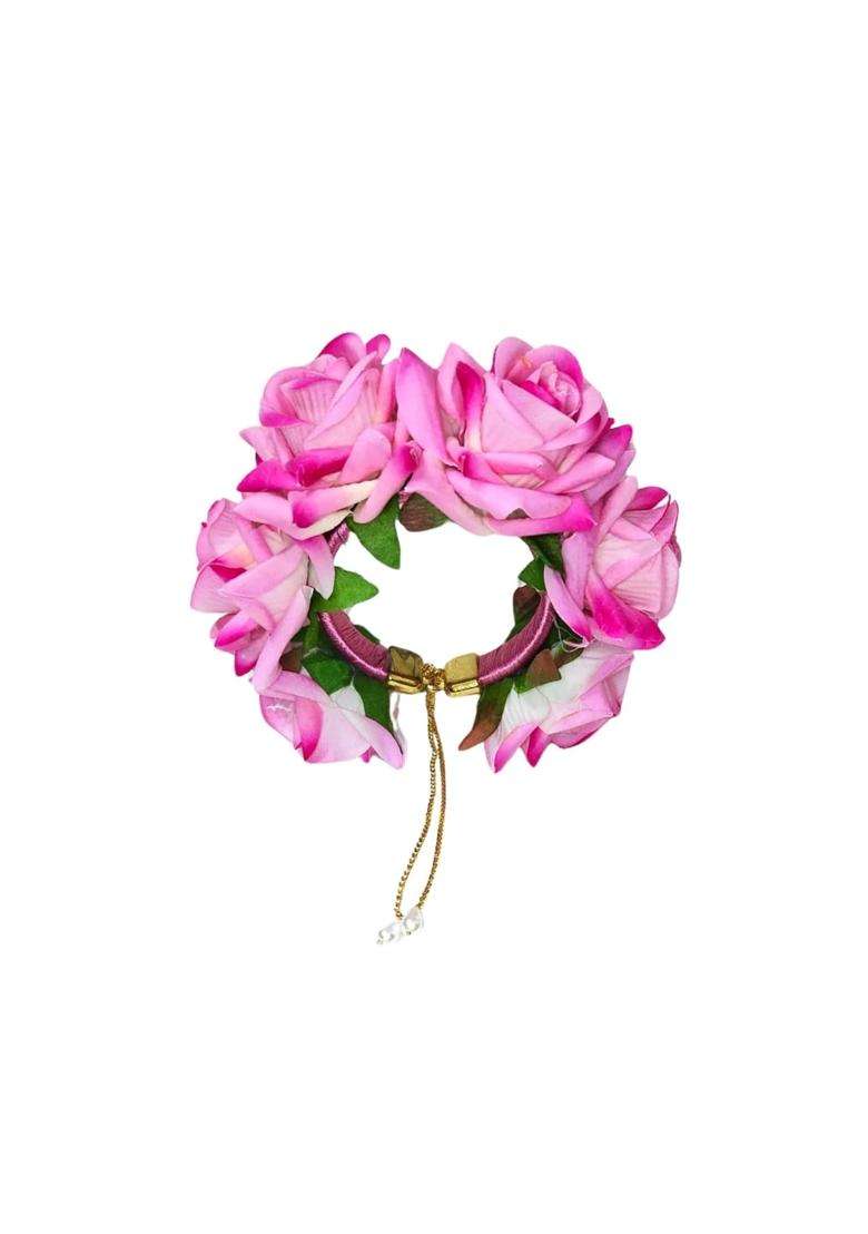 Style Speaks India Pink Velvet Rose Gajra Bracelet Indian Wedding Haldi - Indya