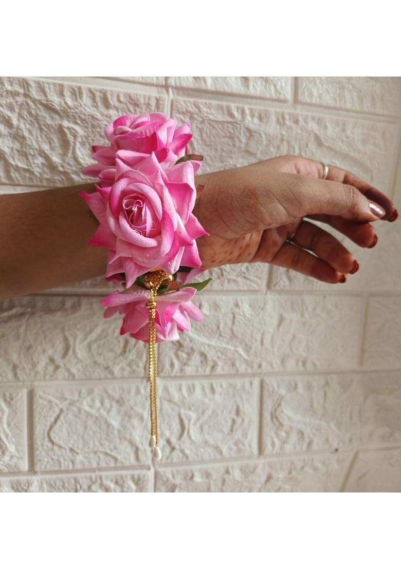 Style Speaks India Pink Velvet Rose Gajra Bracelet Indian Wedding Haldi - Indya
