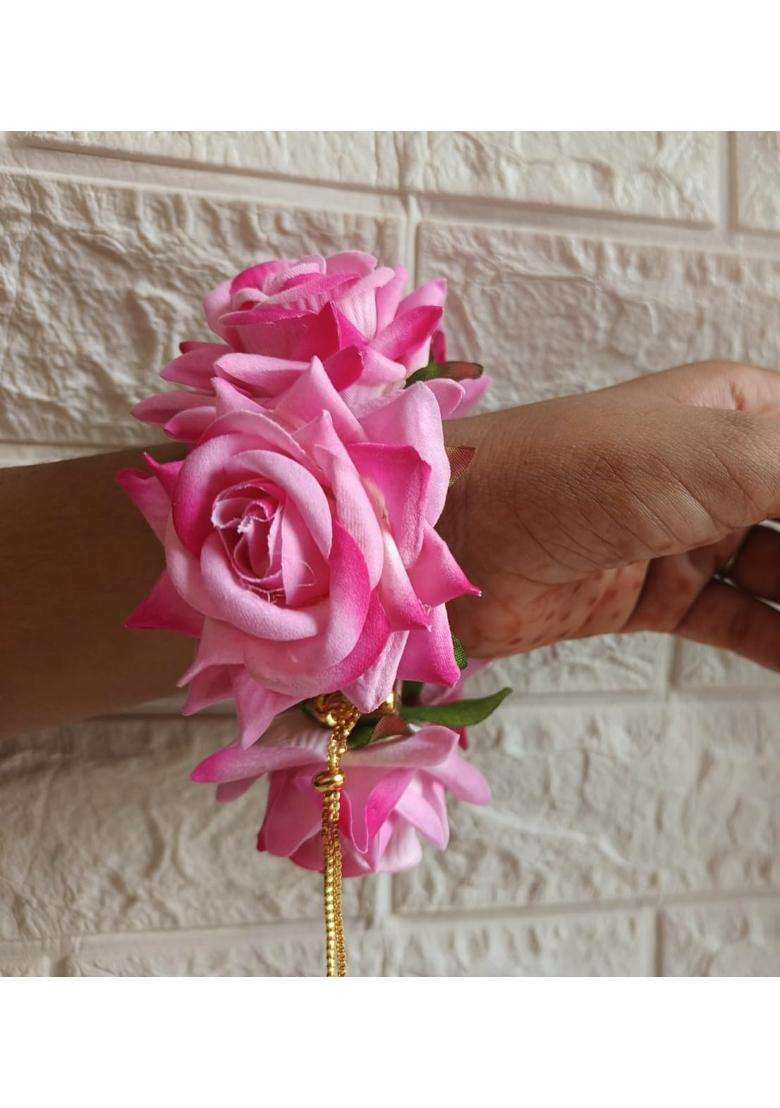 Style Speaks India Pink Velvet Rose Gajra Bracelet Indian Wedding Haldi - Indya