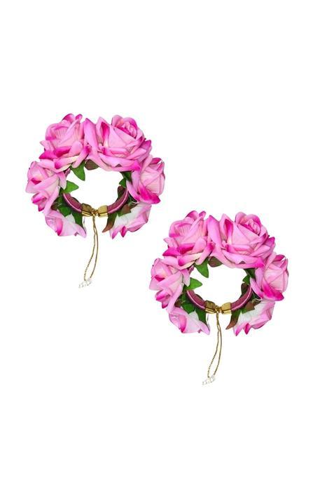 Style Speaks India Pink Velvet Rose Gajra Bracelet Indian Wedding Haldi