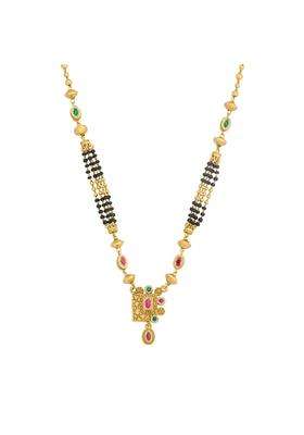 Kushals Fashion Jewellery Ruby Green Gold Plated Antique Black Beads Mangalsutra for Women