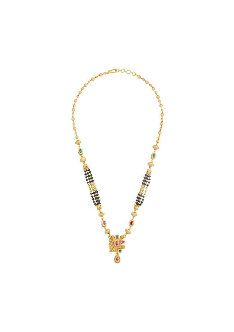 Kushals Fashion Jewellery Ruby Green Gold Plated Antique Black Beads Mangalsutra for Women - Indya