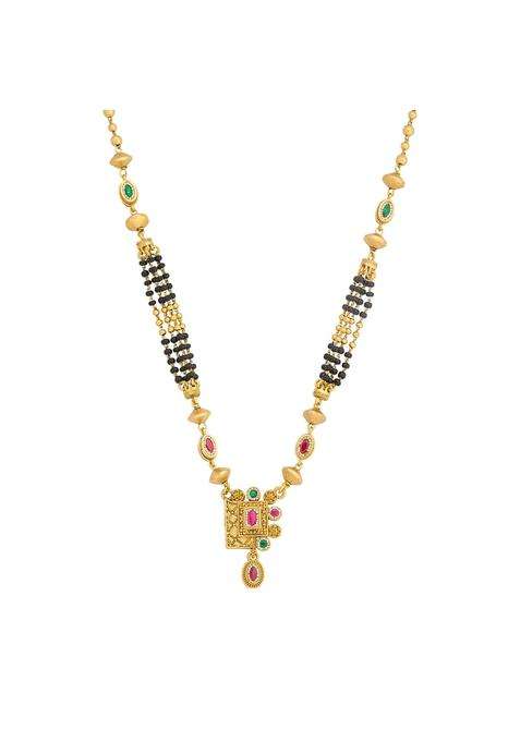 Kushals Fashion Jewellery Ruby Green Gold Plated Antique Black Beads Mangalsutra for Women