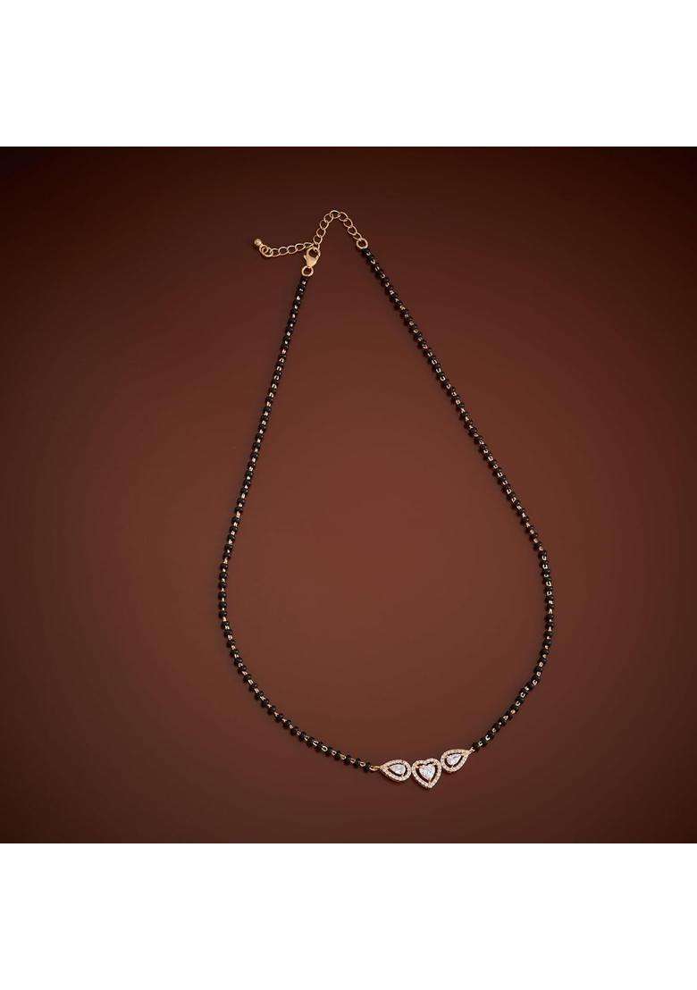 Kushals Fashion Jewellery White Gold Plated 925 Silver Black Beads Mangalsutra for Women - Indya