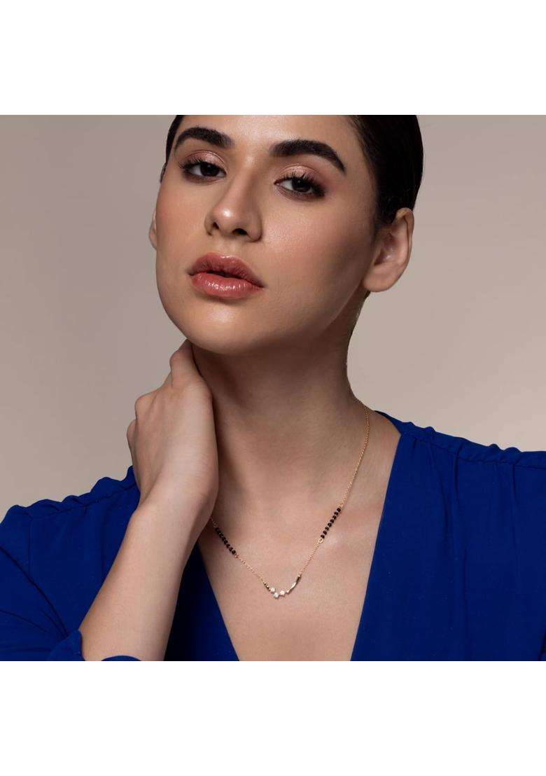 Kushals Fashion Jewellery White Gold Plated 925 Silver Black Beads Mangalsutra for Women - Indya
