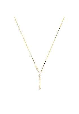 Kushals Fashion Jewellery White Gold Plated 925 Silver Black Beads Mangalsutra for Women