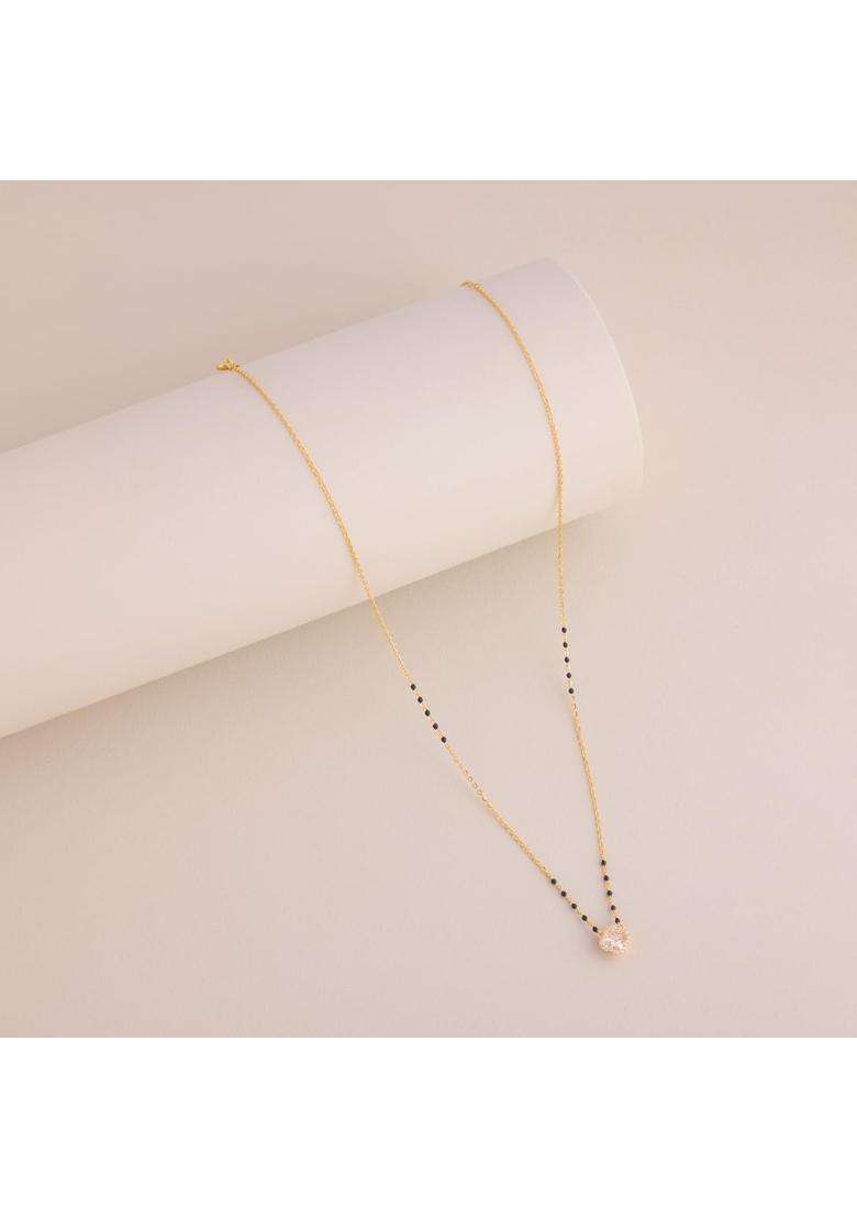 Kushals Fashion Jewellery White Gold Plated 925 Silver Black Beads Mangalsutra for Women - Indya