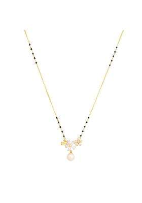 Kushals Fashion Jewellery Pearl Gold Plated 925 Silver Black Beads Mangalsutra for Women
