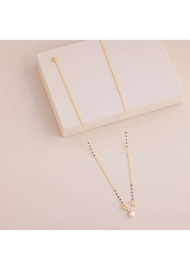 Kushals Fashion Jewellery Pearl Gold Plated 925 Silver Black Beads Mangalsutra for Women - Indya