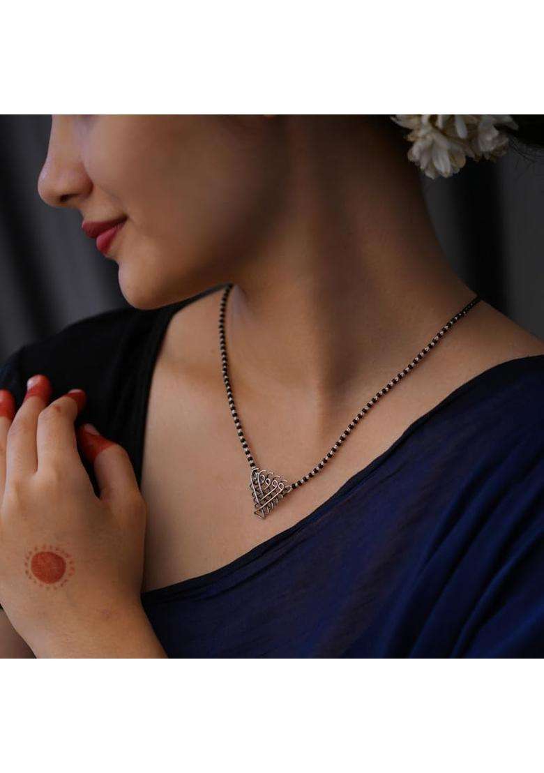 Aadyaa 925 Silver Mangalsutra for Women Saraswati Mangalsutra Handmade 925 Sterling Silver Templeinspired - Indya