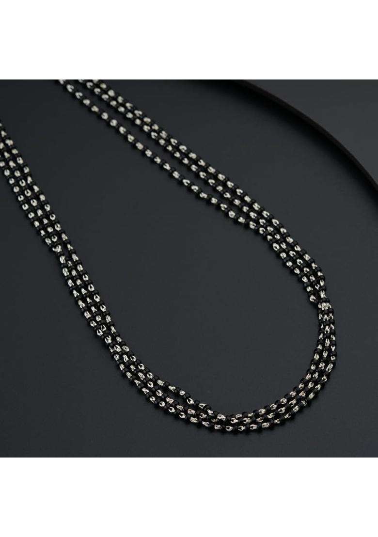 Aadyaa 925 Silver Mangalsutra for Women Three Layer Mangalsutra Handmade 925 Sterling Silver Jewelry Black - Indya
