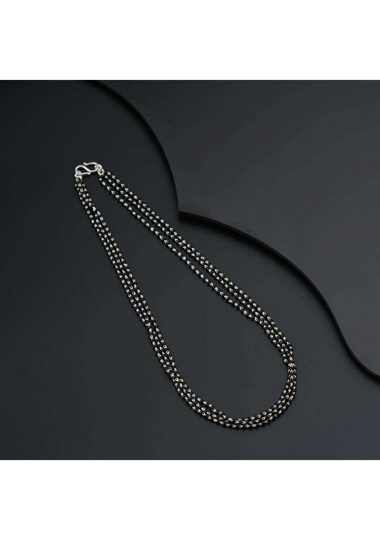 Aadyaa 925 Silver Mangalsutra for Women Three Layer Mangalsutra Handmade 925 Sterling Silver Jewelry Black - Indya