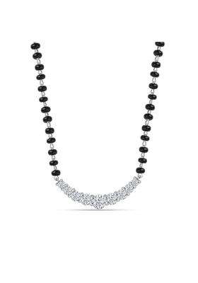 Ornate Jewels 925 Silver American Diamond Mangalsutra Black Beads Chain Necklace for Women