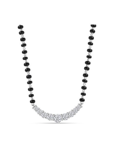 Ornate Jewels 925 Silver American Diamond Mangalsutra Black Beads Chain Necklace for Women