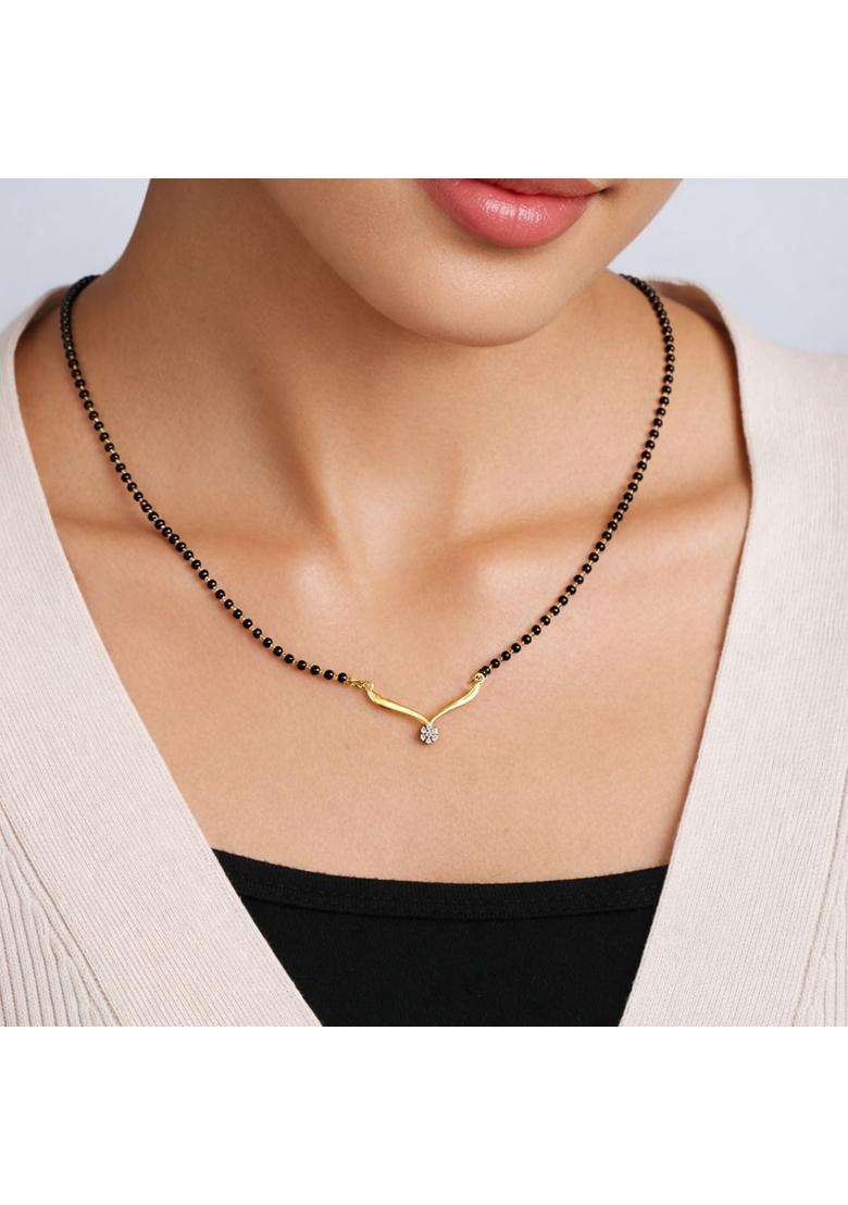 Dishis 14K 18K BIS Hallmarked Certified Yellow Gold Diamond Mangalsutra Pendant for Women Gift for Wife - Indya