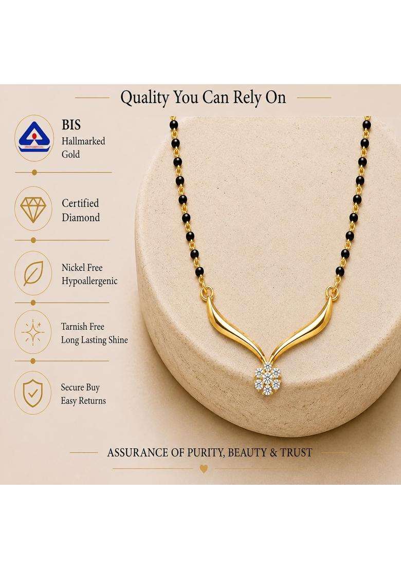 Dishis 14K 18K BIS Hallmarked Certified Yellow Gold Diamond Mangalsutra Pendant for Women Gift for Wife - Indya