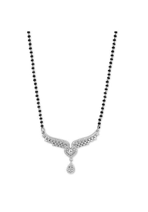 Zavya 925 Sterling Silver Cubic Zirconia CZ Wings of Love Oval Drop Rhodium Plated Mangalsutra