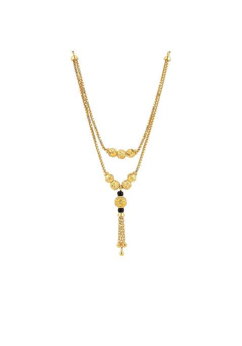 Maira 925 Sterling Silver 1 Gram Gold Plated Traditional Mangalsutra Double Chain Necklace with Black Beads