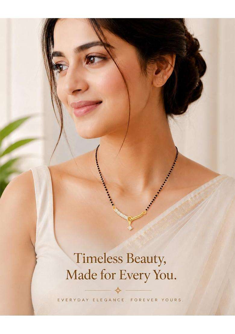 Dishis 14K 18K BIS Hallmarked Certified Yellow Gold Diamond Mangalsutra Pendant for Women Gift for Wife - Indya