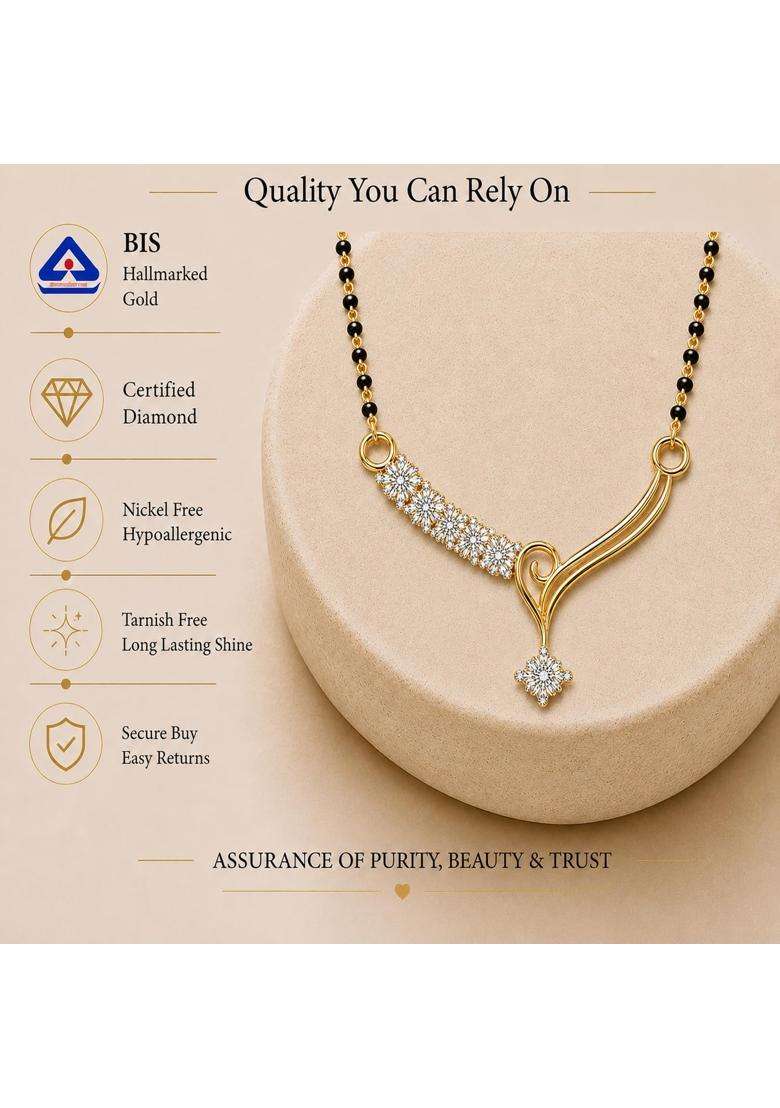 Dishis 14K 18K BIS Hallmarked Certified Yellow Gold Diamond Mangalsutra Pendant for Women Gift for Wife - Indya