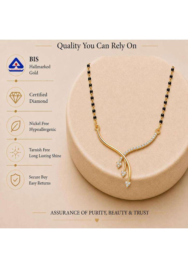 Dishis 14K 18K BIS Hallmarked Certified Yellow Gold Diamond Mangalsutra Pendant for Women Gift for Wife - Indya