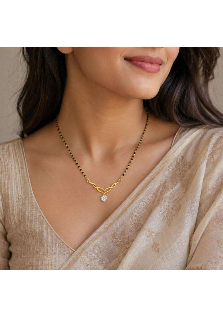 Dishis 14K 18K BIS Hallmarked Certified Yellow Gold Diamond Mangalsutra Pendant for Women Gift for Wife - Indya