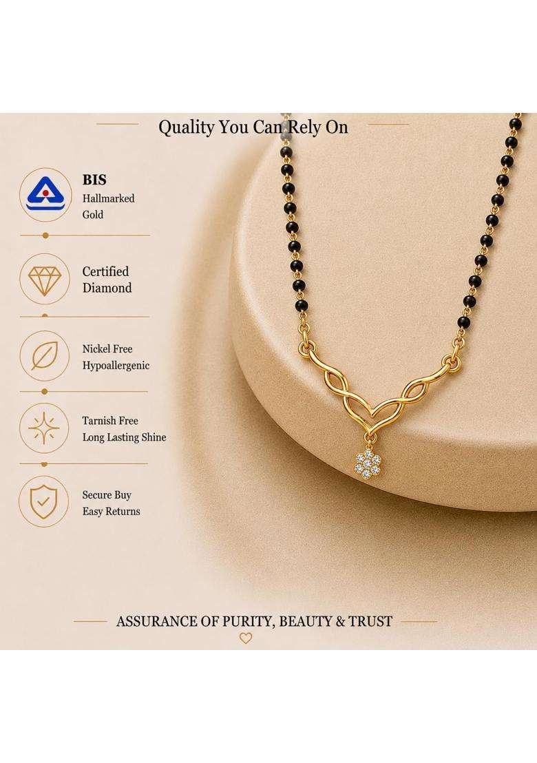Dishis 14K 18K BIS Hallmarked Certified Yellow Gold Diamond Mangalsutra Pendant for Women Gift for Wife - Indya