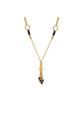 Maira 925 Sterling Silver 1 Gram Gold Plated Chain Traditional Mangalsutra Tanmaniya Necklace with Black Beads